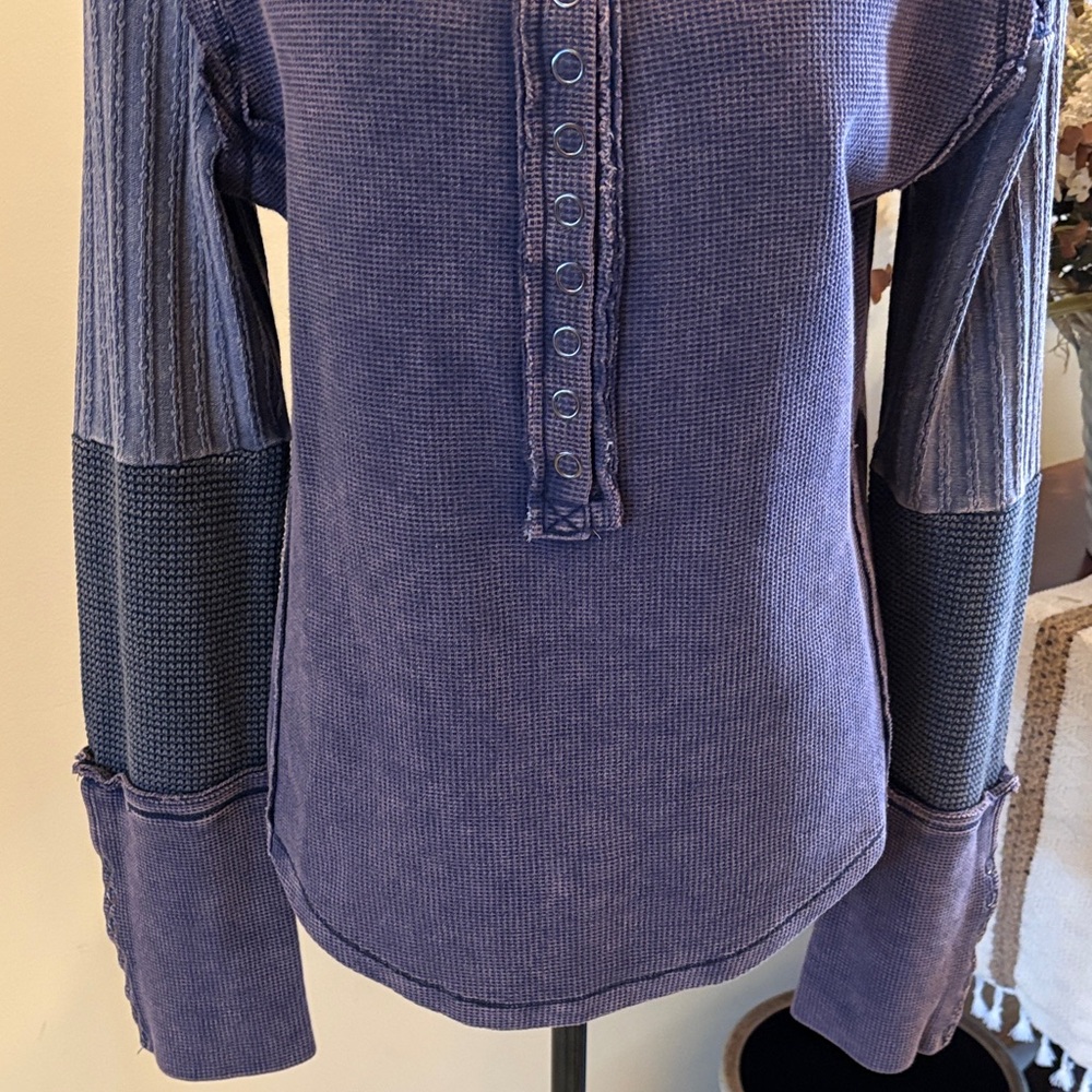 Oli & Hali Bluish-Purple Waffle Textured Henley - Picture 4 of 16